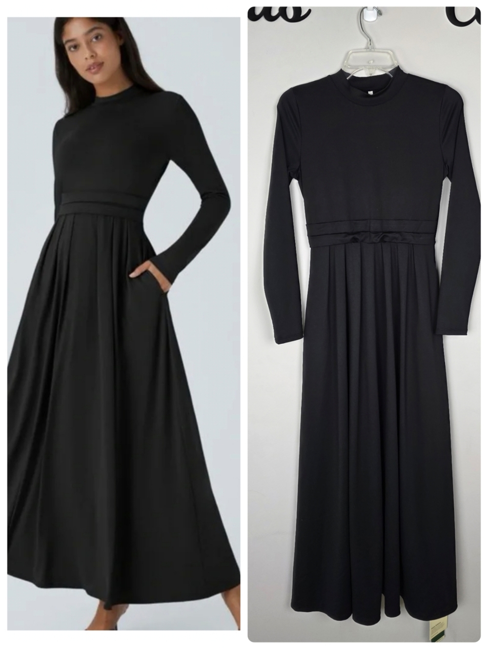 HALARA Black Long-Sleeve Maxi Dress with Waistband Size Small NWT